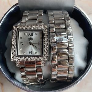 Curations Square Silver tone Watch with Bracelet